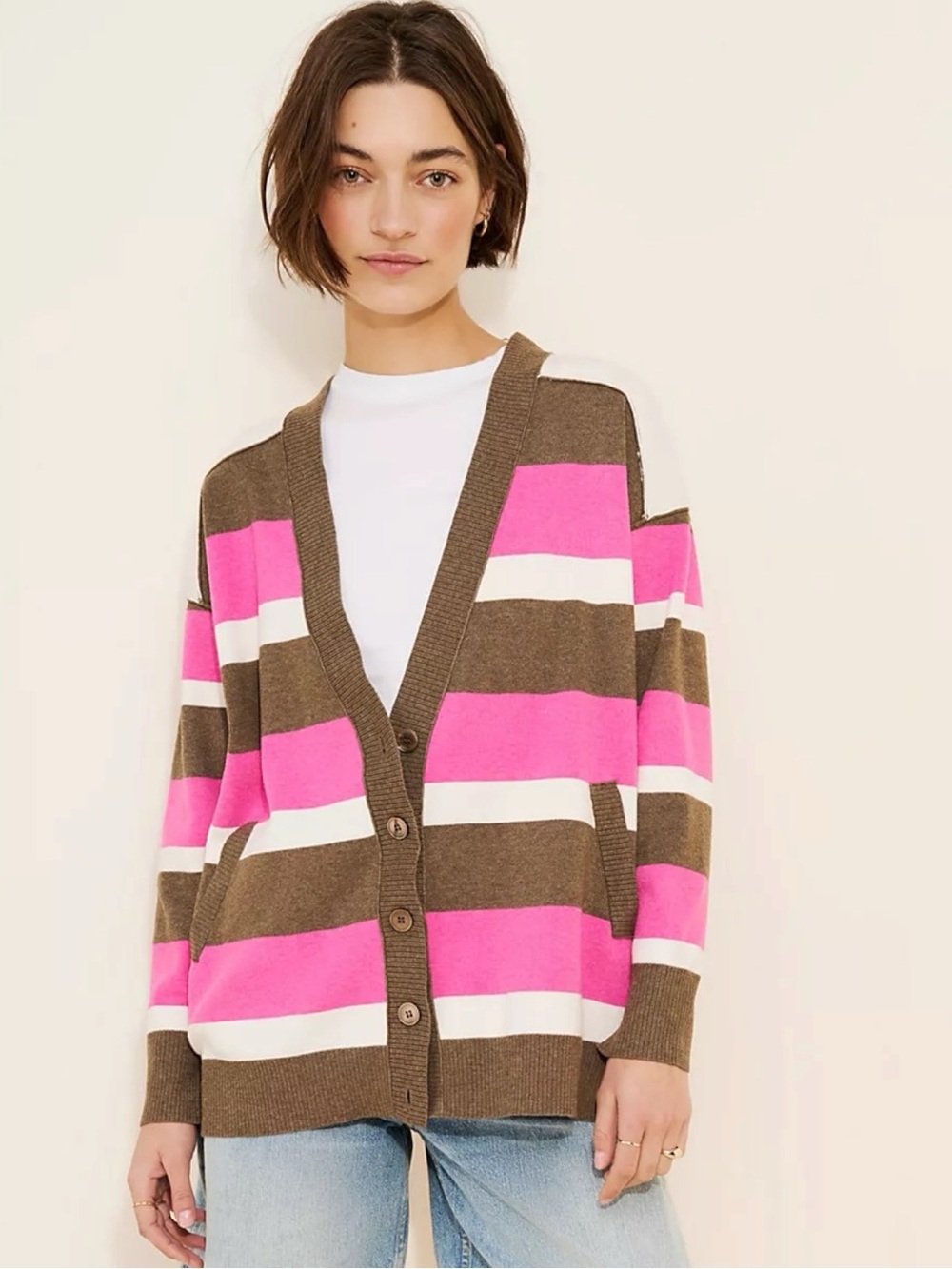 Free People Oversized League Of Her Own Striped Cardigan Sweater Preppy Large